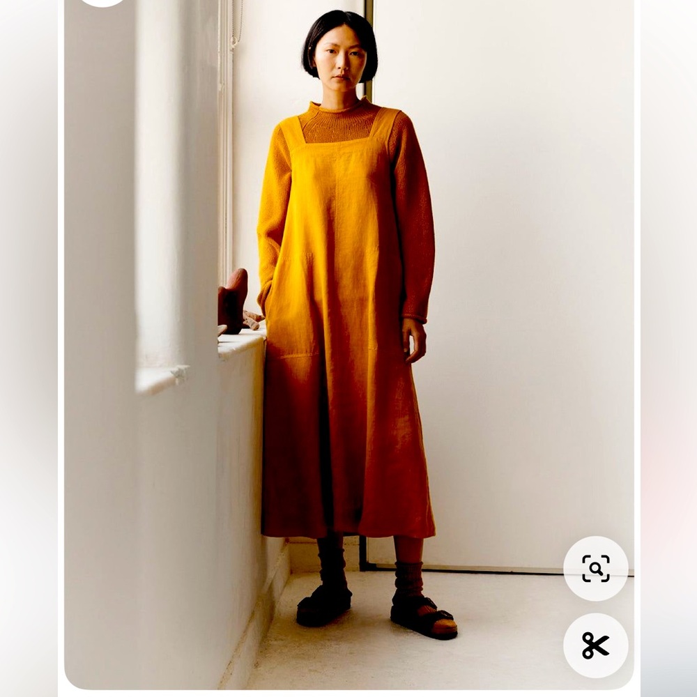 Toast UK linen a line pinafore terracotta dress